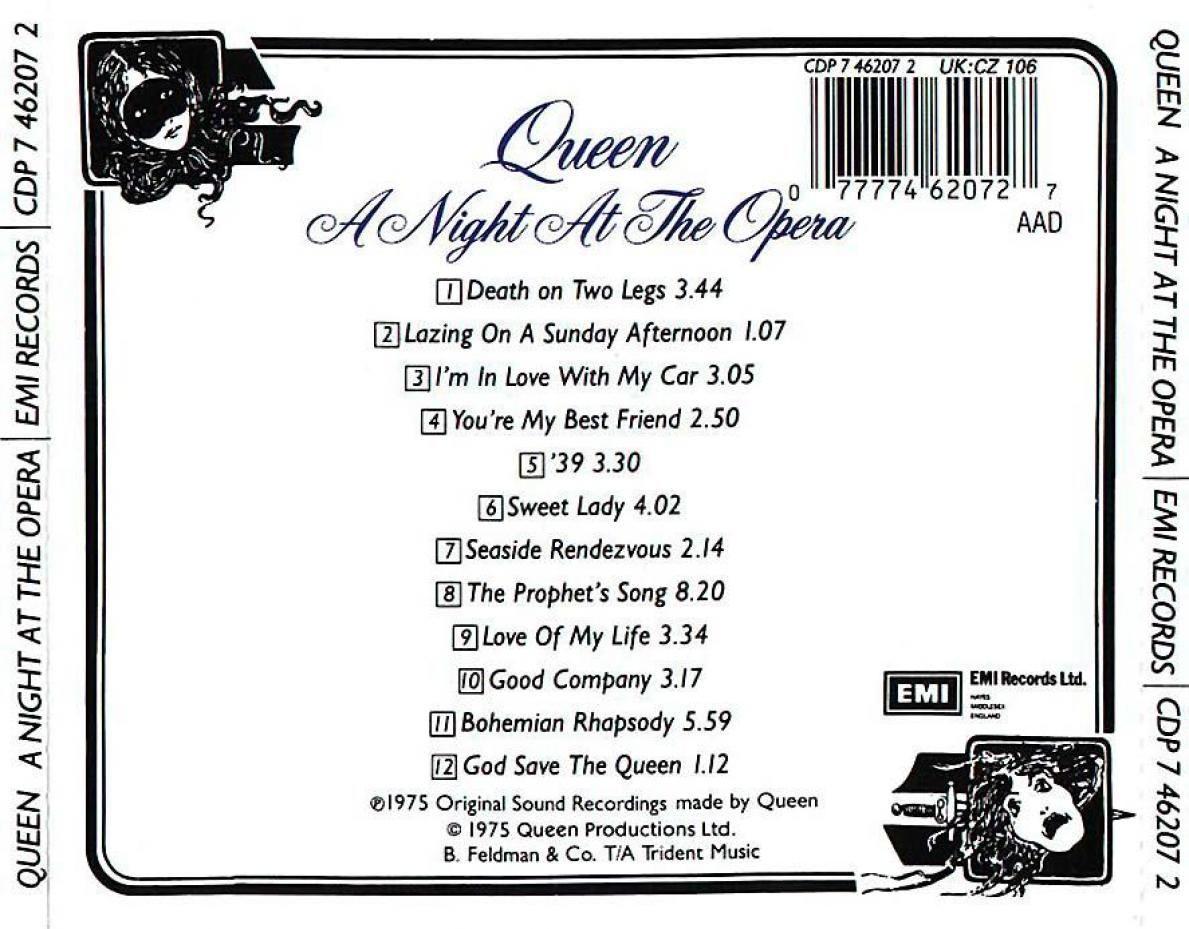 Queen  A Night At The Opera 1975 : Back